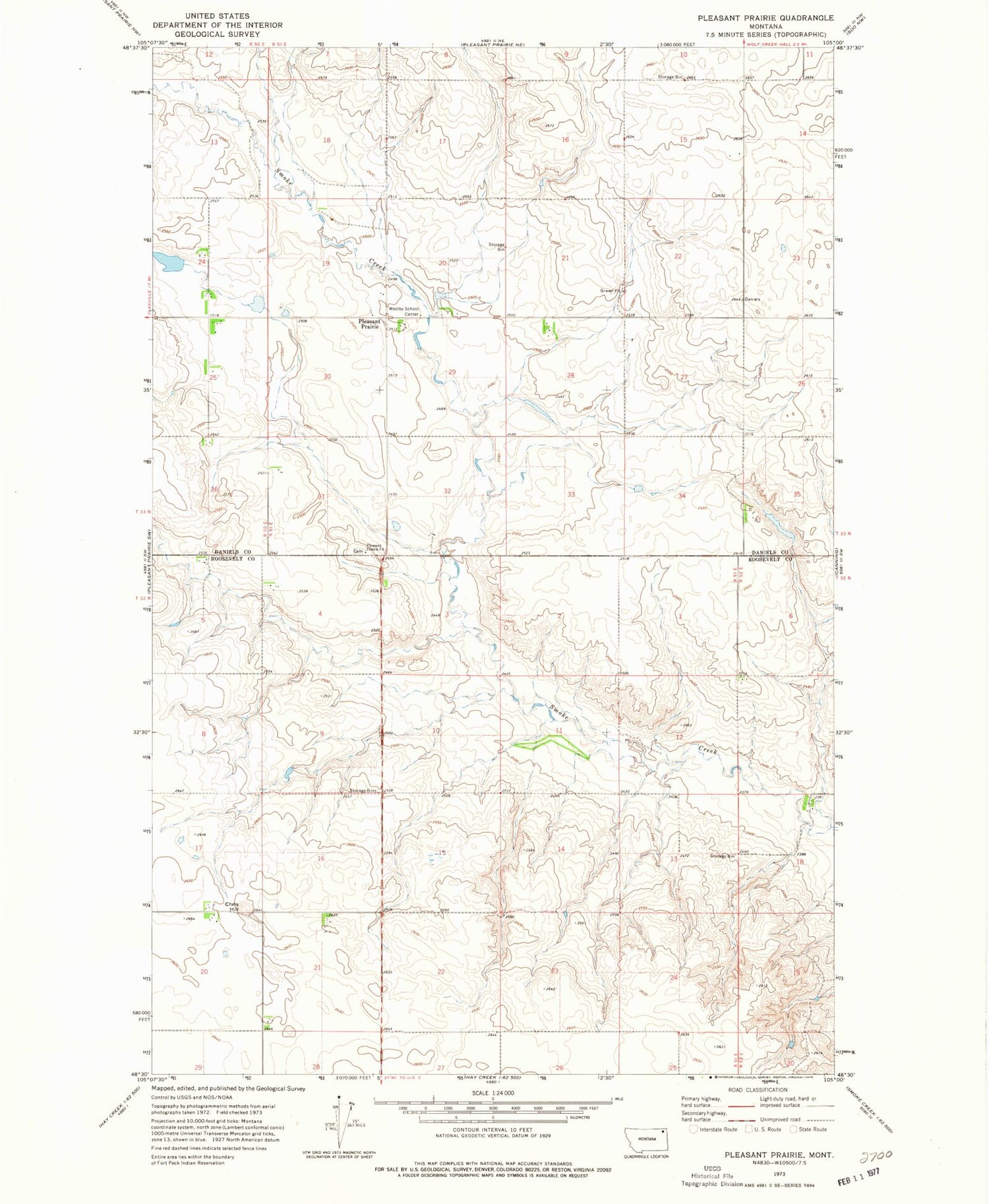 Classic USGS Pleasant Prairie Montana 7.5'x7.5' Topo Map Image