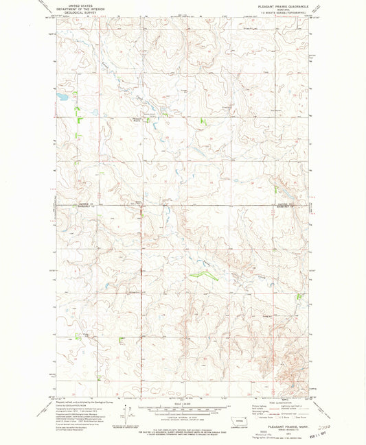 Classic USGS Pleasant Prairie Montana 7.5'x7.5' Topo Map Image