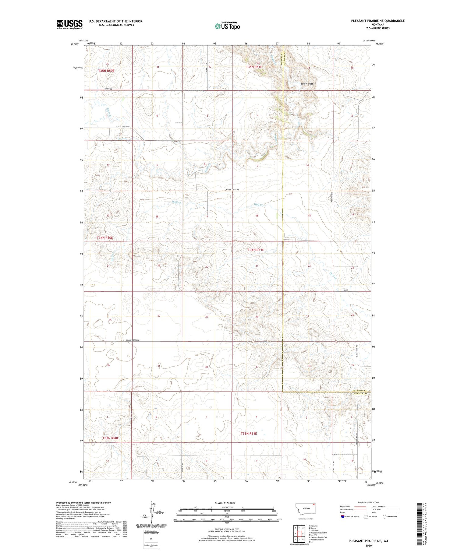 Pleasant Prairie NE Montana US Topo Map Image