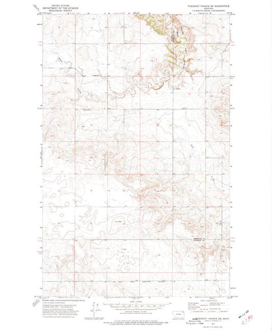Classic USGS Pleasant Prairie NE Montana 7.5'x7.5' Topo Map Image