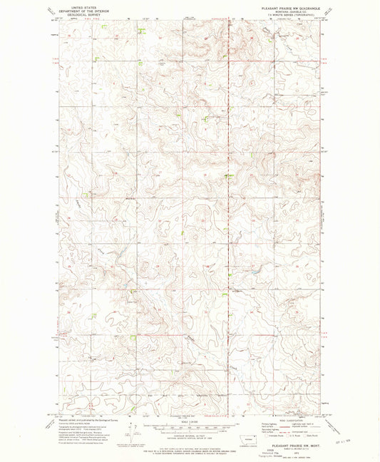 Classic USGS Pleasant Prairie NW Montana 7.5'x7.5' Topo Map Image