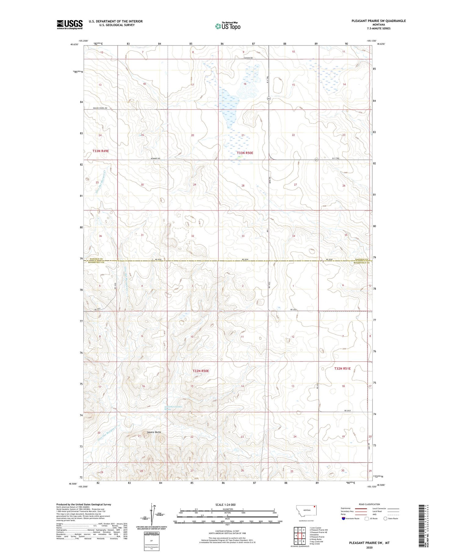 Pleasant Prairie SW Montana US Topo Map Image