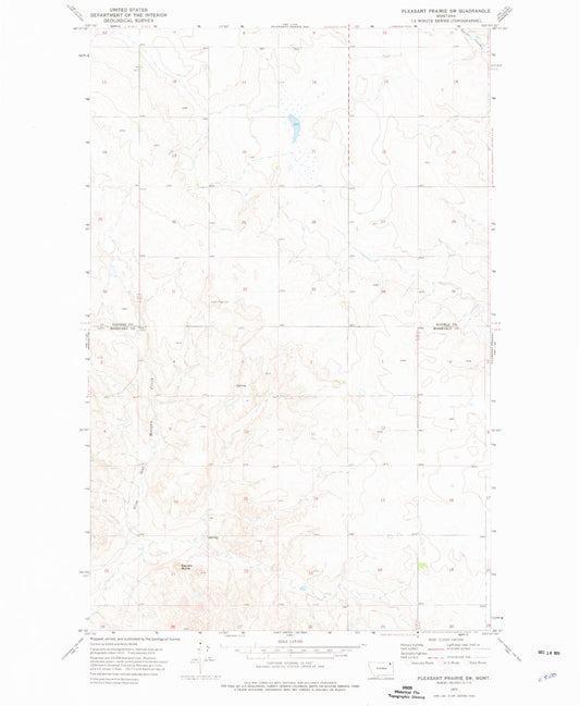 Classic USGS Pleasant Prairie SW Montana 7.5'x7.5' Topo Map Image