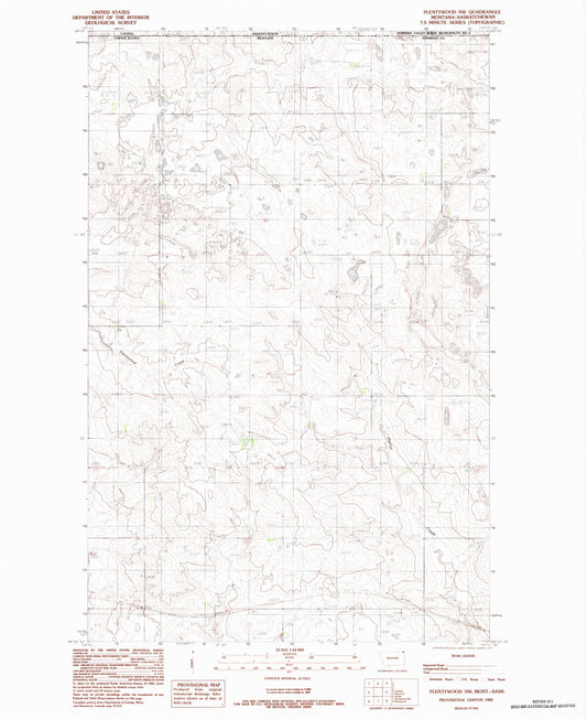 Classic USGS Plentywood NW Montana 7.5'x7.5' Topo Map Image