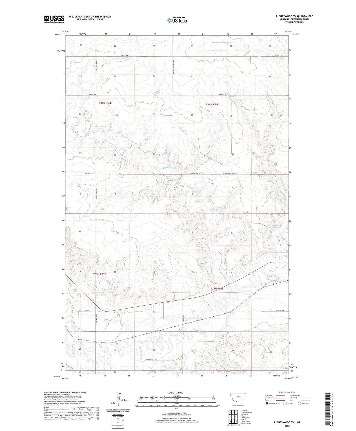 Plentywood SW Montana US Topo Map Image
