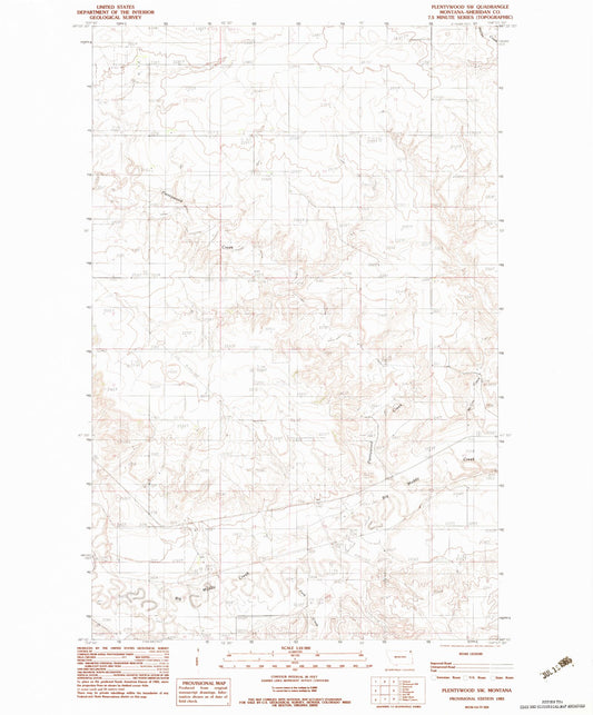 Classic USGS Plentywood SW Montana 7.5'x7.5' Topo Map Image
