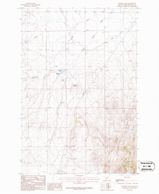 Classic USGS Plunket Lake Montana 7.5'x7.5' Topo Map Image