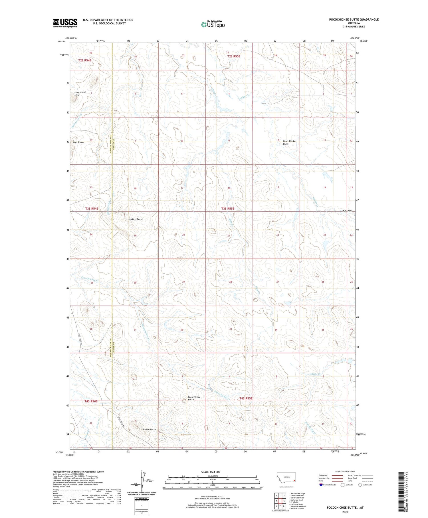 Pocochichee Butte Montana US Topo Map Image