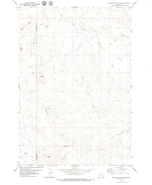 Classic USGS Pocochichee Butte Montana 7.5'x7.5' Topo Map Image