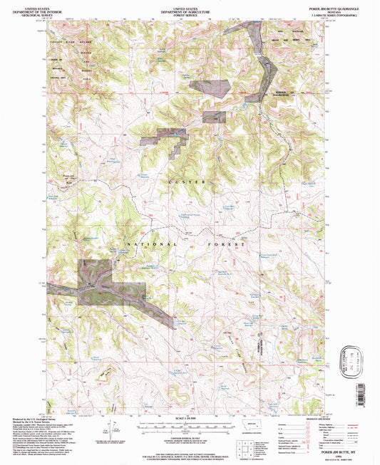 Classic USGS Poker Jim Butte Montana 7.5'x7.5' Topo Map Image