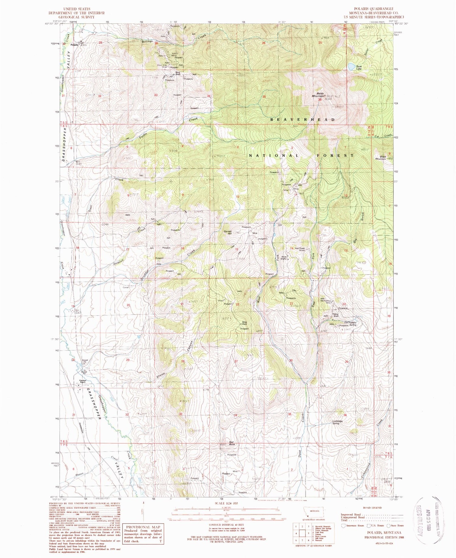 Classic USGS Polaris Montana 7.5'x7.5' Topo Map Image
