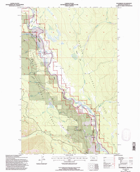 Classic USGS Polebridge Montana 7.5'x7.5' Topo Map Image