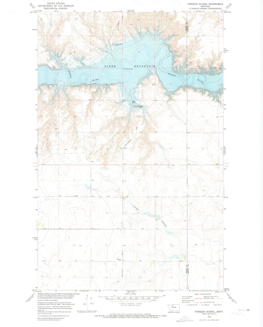 Classic USGS Pondera School Montana 7.5'x7.5' Topo Map Image