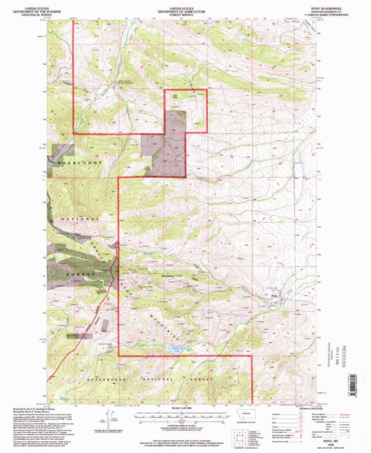 Classic USGS Pony Montana 7.5'x7.5' Topo Map Image