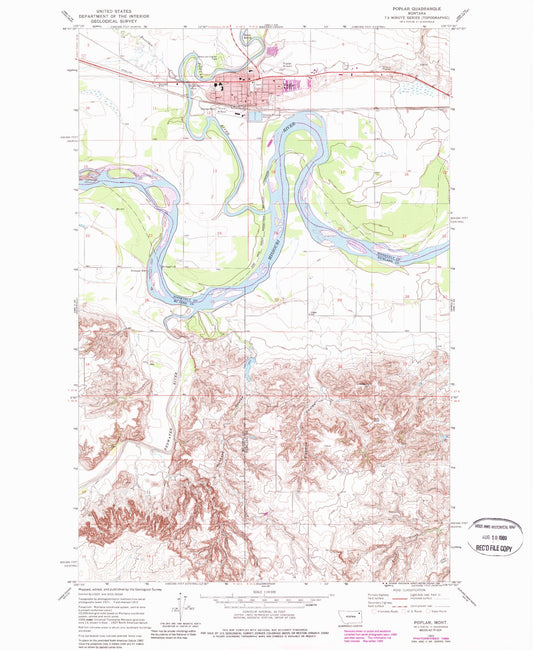 Classic USGS Poplar Montana 7.5'x7.5' Topo Map Image