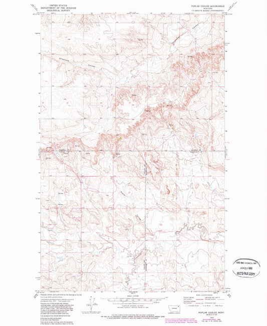 Classic USGS Poplar Coulee Montana 7.5'x7.5' Topo Map Image