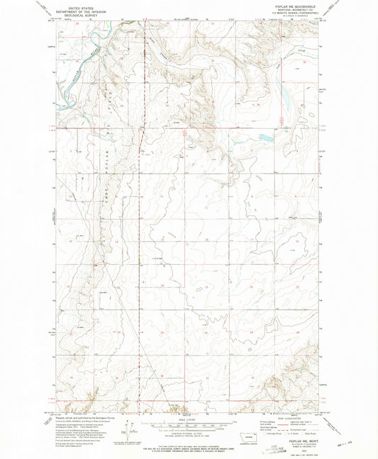 Classic USGS Poplar NE Montana 7.5'x7.5' Topo Map Image