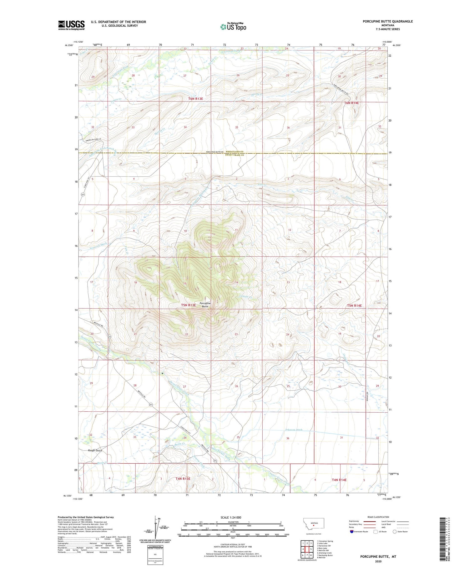 Porcupine Butte Montana US Topo Map Image