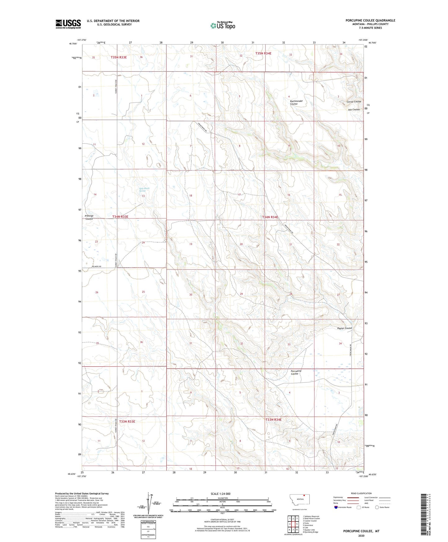 Porcupine Coulee Montana US Topo Map Image