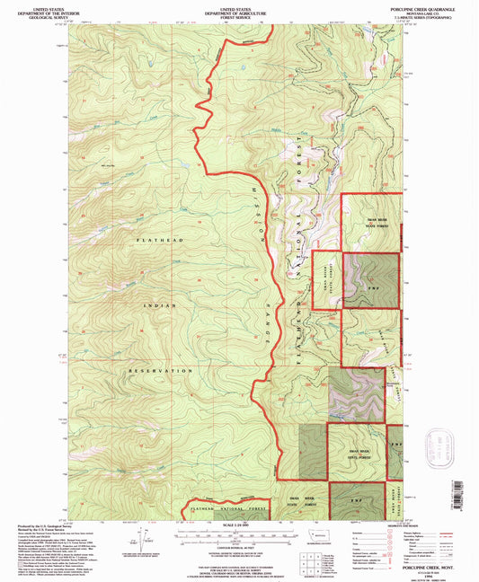 Classic USGS Porcupine Creek Montana 7.5'x7.5' Topo Map Image