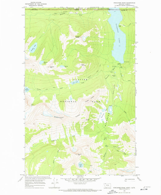 Classic USGS Porcupine Ridge Montana 7.5'x7.5' Topo Map Image