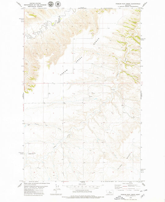 Classic USGS Possum Run Creek Montana 7.5'x7.5' Topo Map Image