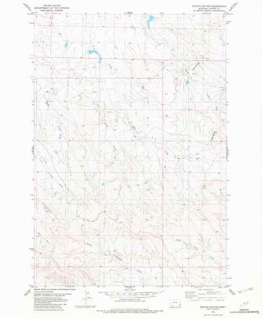 Classic USGS Potato Buttes Montana 7.5'x7.5' Topo Map Image