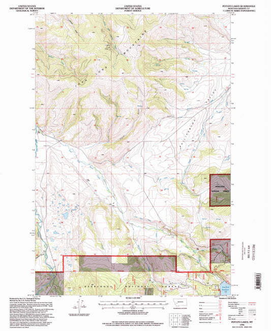 Classic USGS Potato Lakes Montana 7.5'x7.5' Topo Map Image