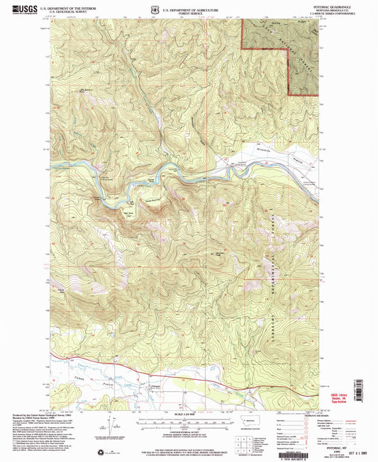 Classic USGS Potomac Montana 7.5'x7.5' Topo Map Image