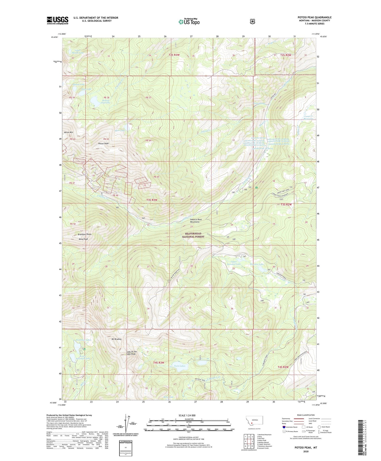 Potosi Peak Montana US Topo Map Image
