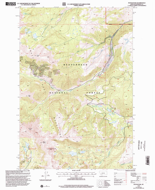 Classic USGS Potosi Peak Montana 7.5'x7.5' Topo Map Image