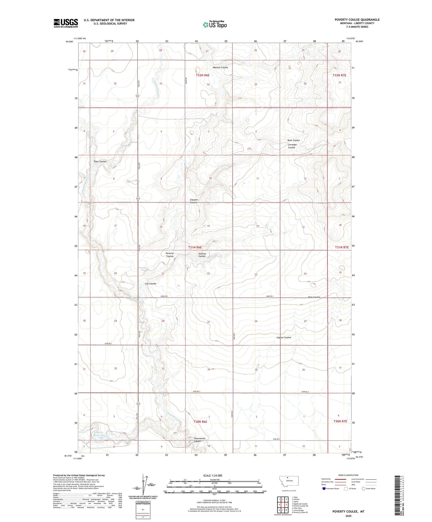 Poverty Coulee Montana US Topo Map Image