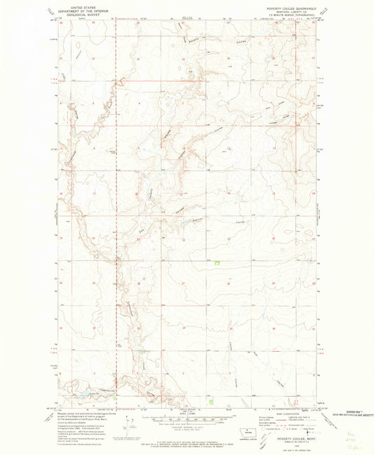 Classic USGS Poverty Coulee Montana 7.5'x7.5' Topo Map Image