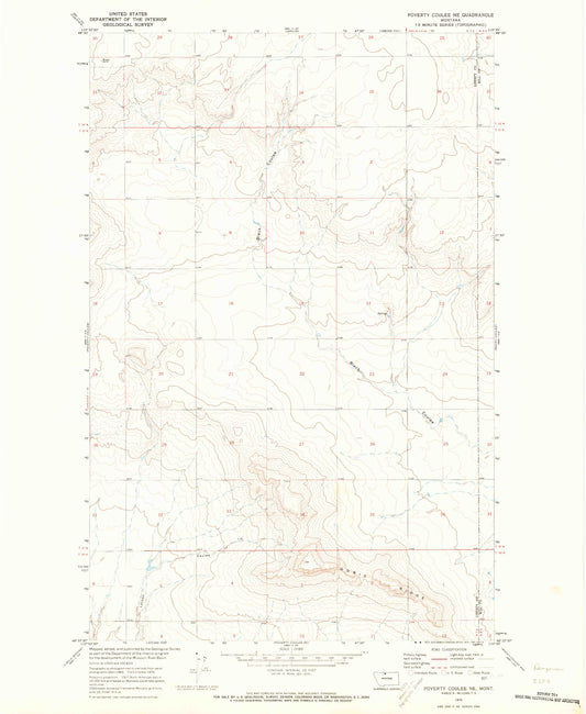 Classic USGS Poverty Coulee NE Montana 7.5'x7.5' Topo Map Image