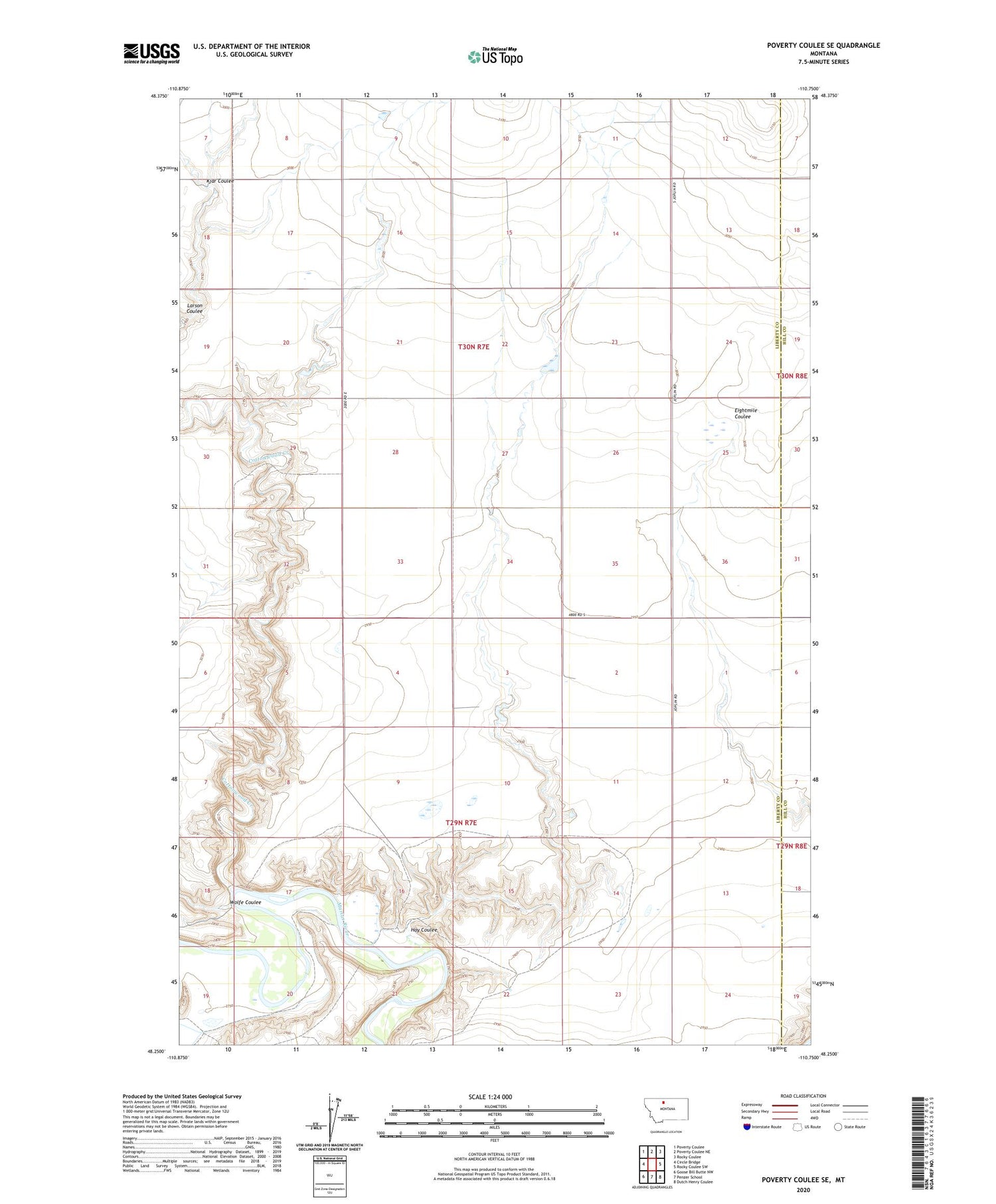 Poverty Coulee SE Montana US Topo Map Image