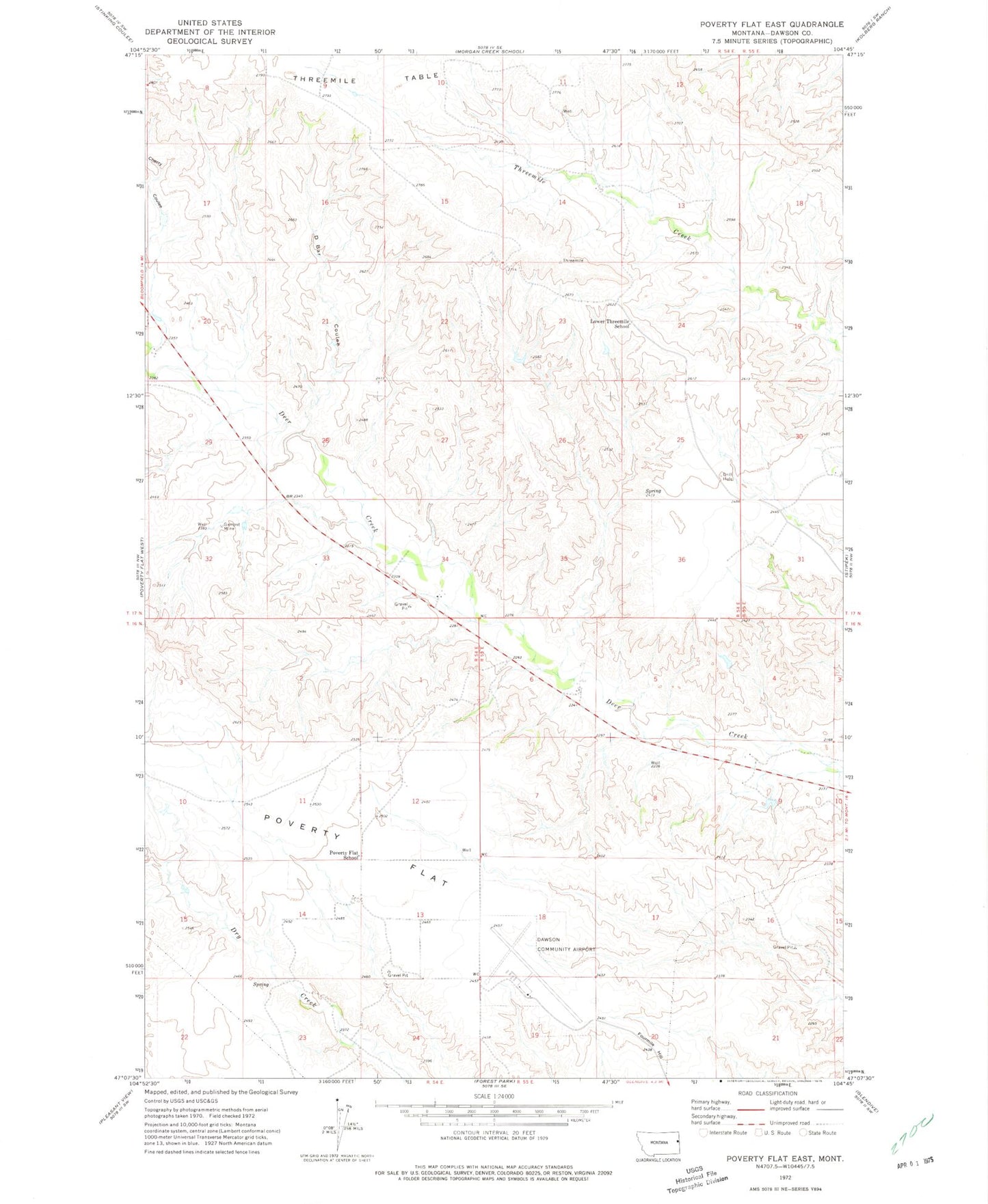 Classic USGS Poverty Flat East Montana 7.5'x7.5' Topo Map Image