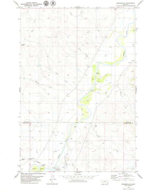 Classic USGS Powderville Montana 7.5'x7.5' Topo Map Image