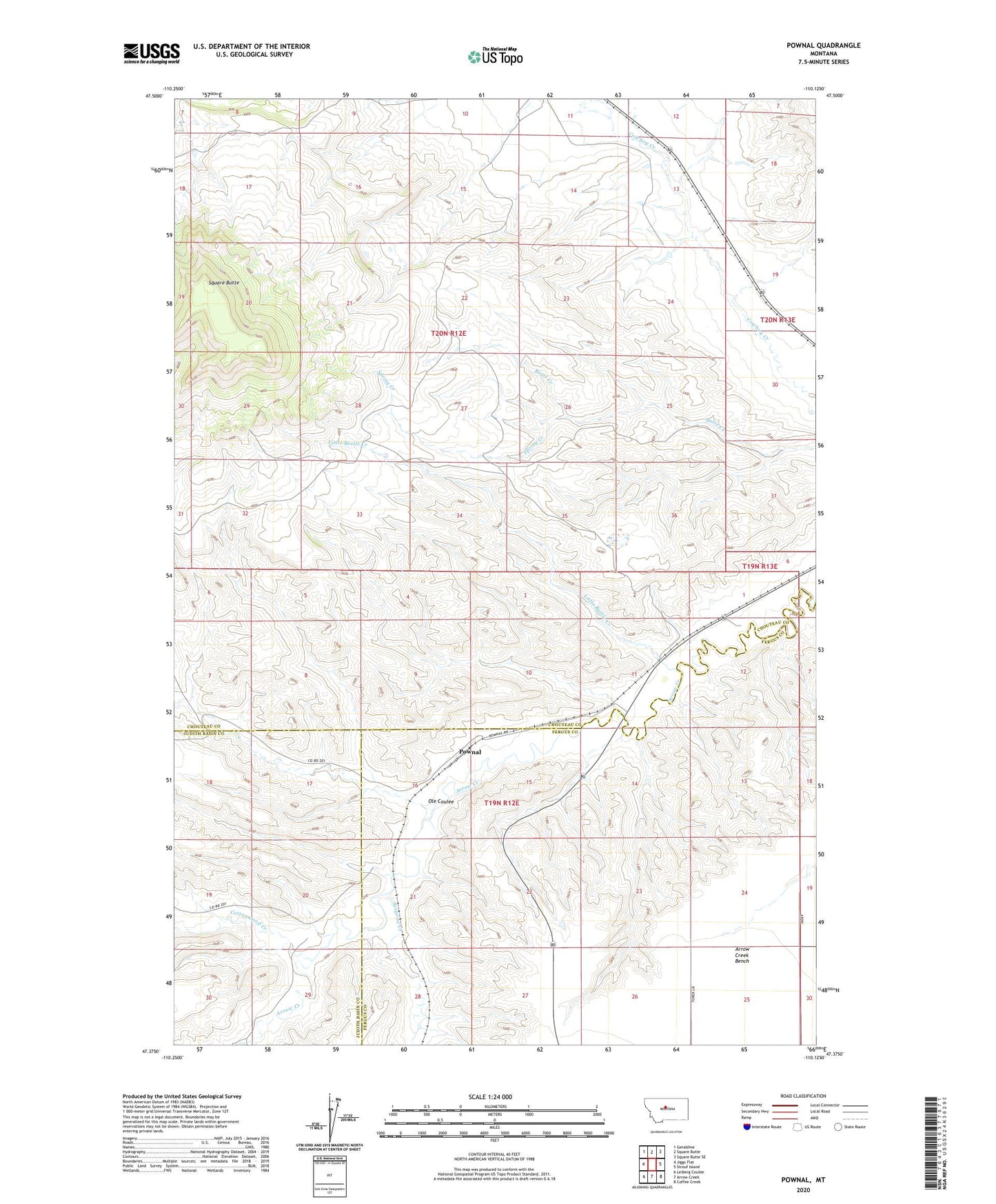 Pownal Montana US Topo Map Image