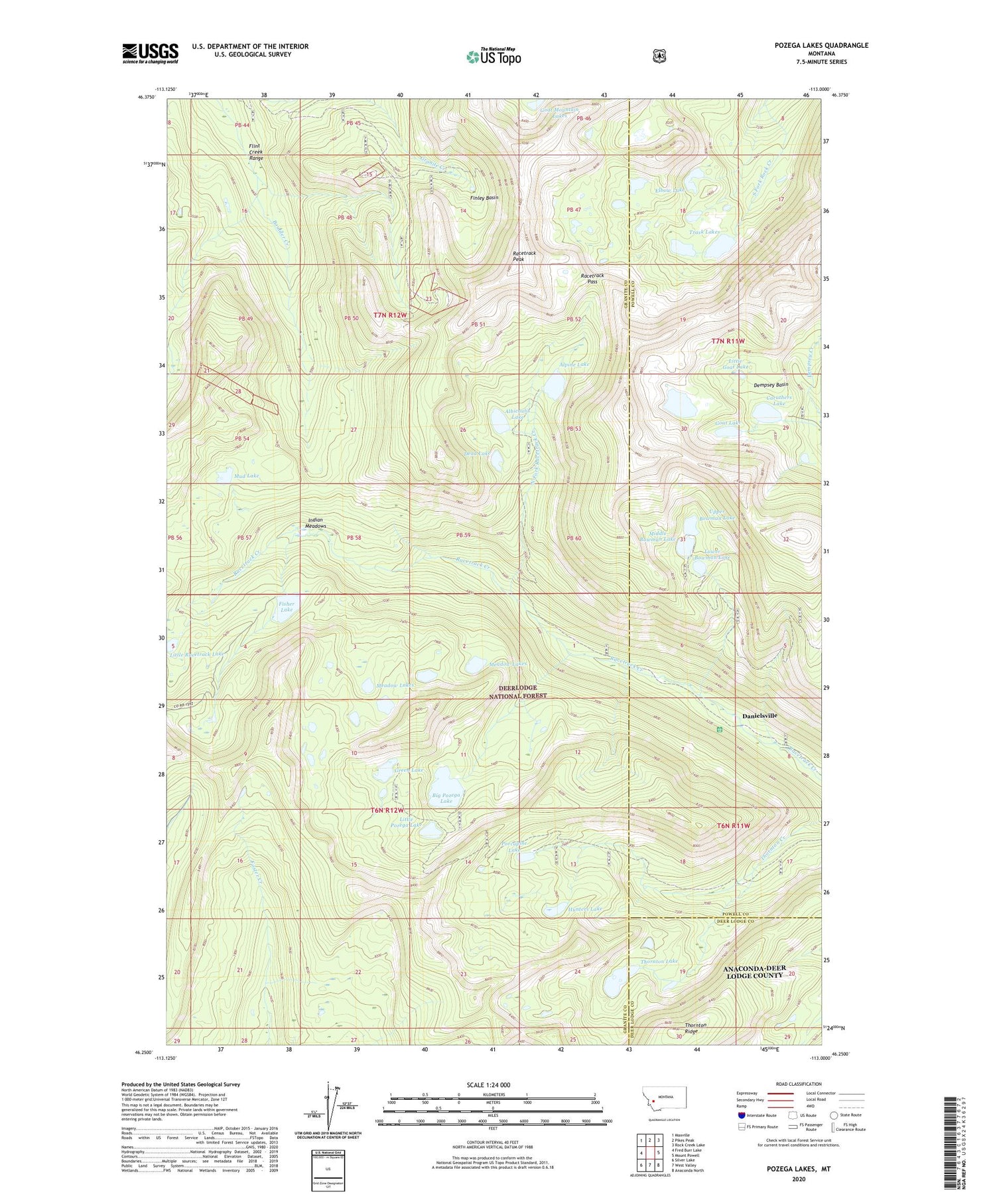 Pozega Lakes Montana US Topo Map Image