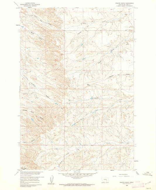 Classic USGS Prante Ranch Montana 7.5'x7.5' Topo Map Image
