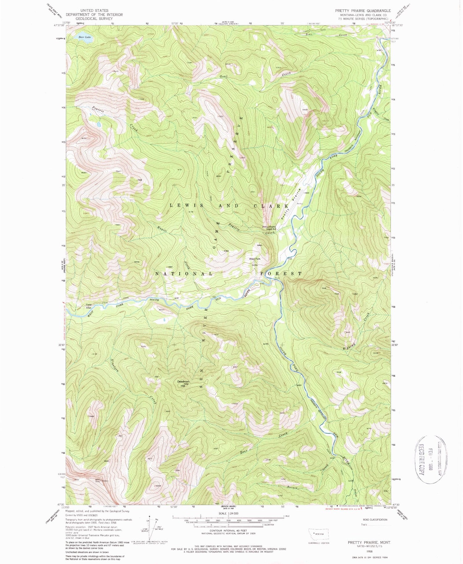 Classic USGS Pretty Prairie Montana 7.5'x7.5' Topo Map Image