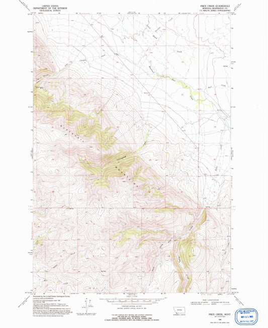 Classic USGS Price Creek Montana 7.5'x7.5' Topo Map Image