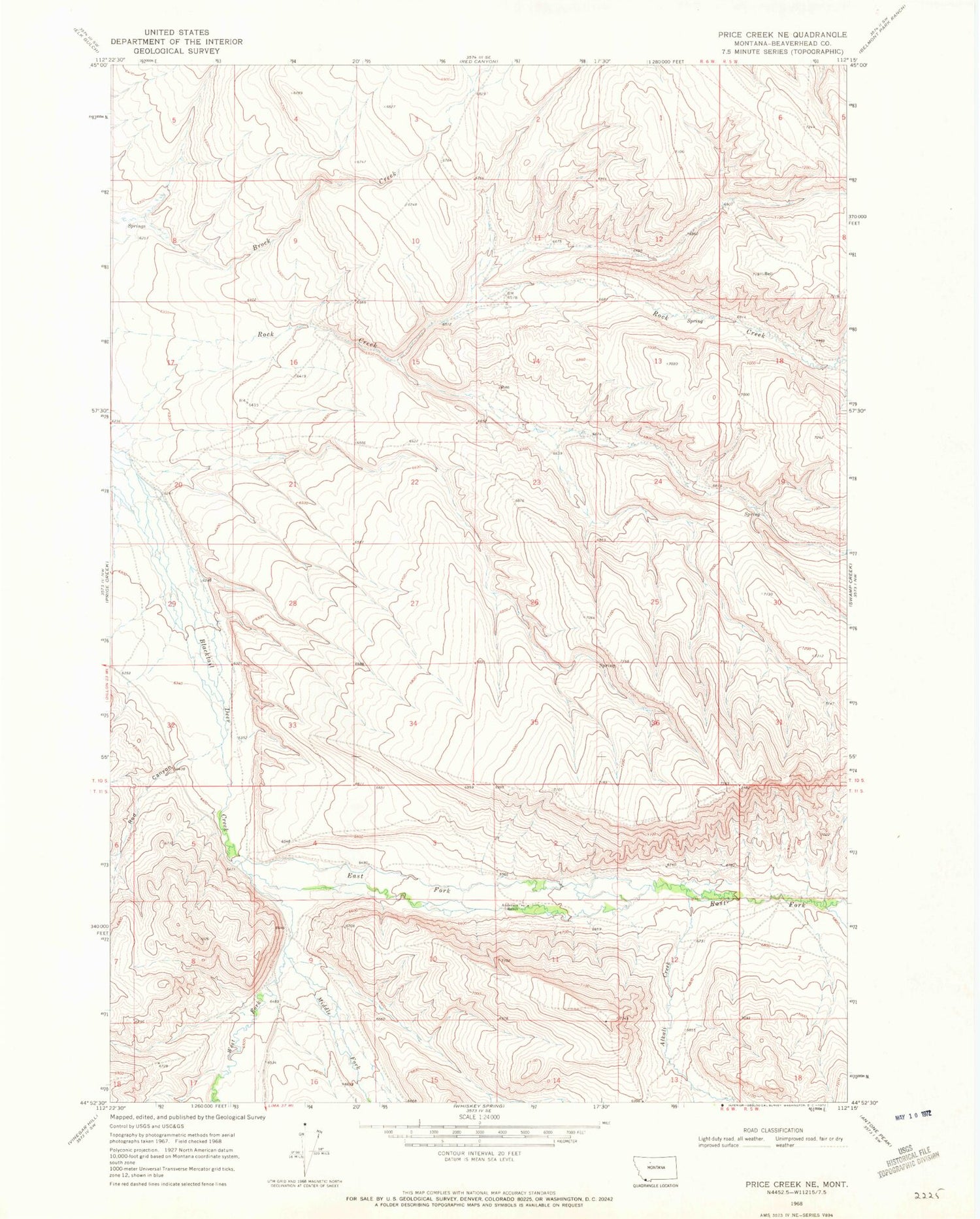 Classic USGS Price Creek NE Montana 7.5'x7.5' Topo Map Image