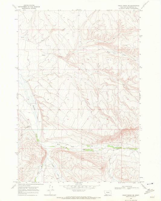 Classic USGS Price Creek NE Montana 7.5'x7.5' Topo Map Image