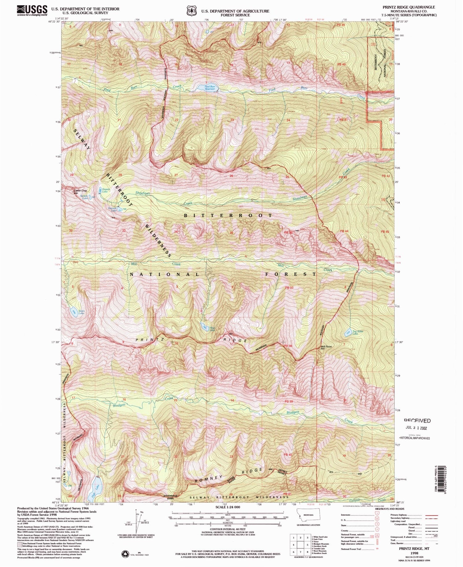 Classic USGS Printz Ridge Montana 7.5'x7.5' Topo Map Image