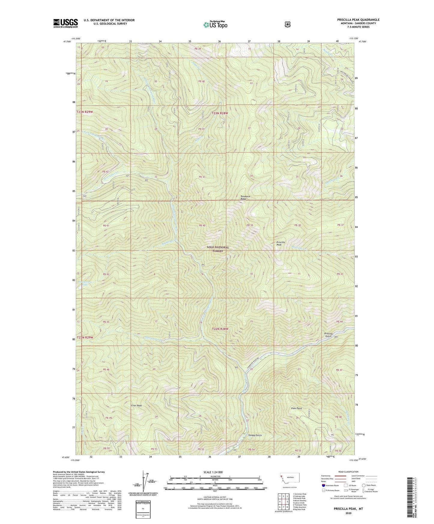 Priscilla Peak Montana US Topo Map Image