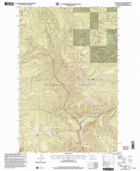 Classic USGS Priscilla Peak Montana 7.5'x7.5' Topo Map Image