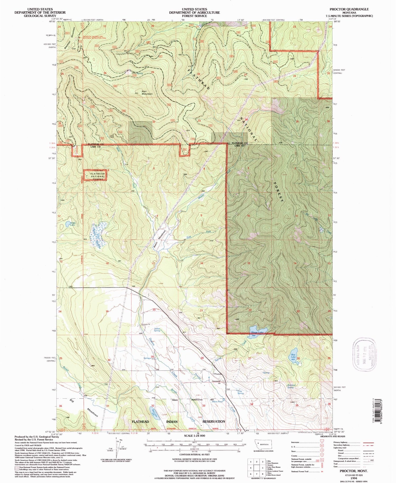 Classic USGS Proctor Montana 7.5'x7.5' Topo Map Image