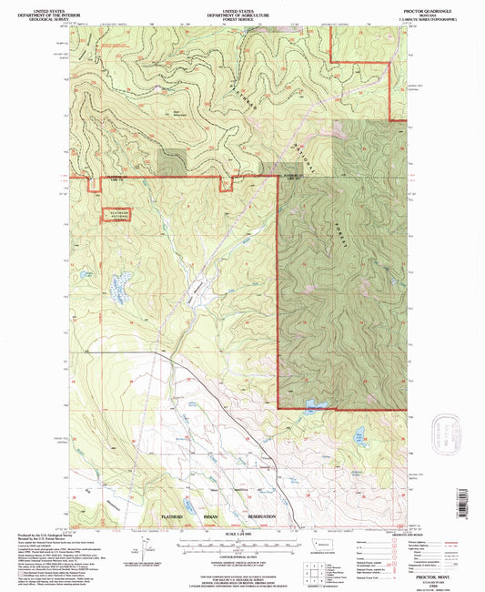 Classic USGS Proctor Montana 7.5'x7.5' Topo Map Image