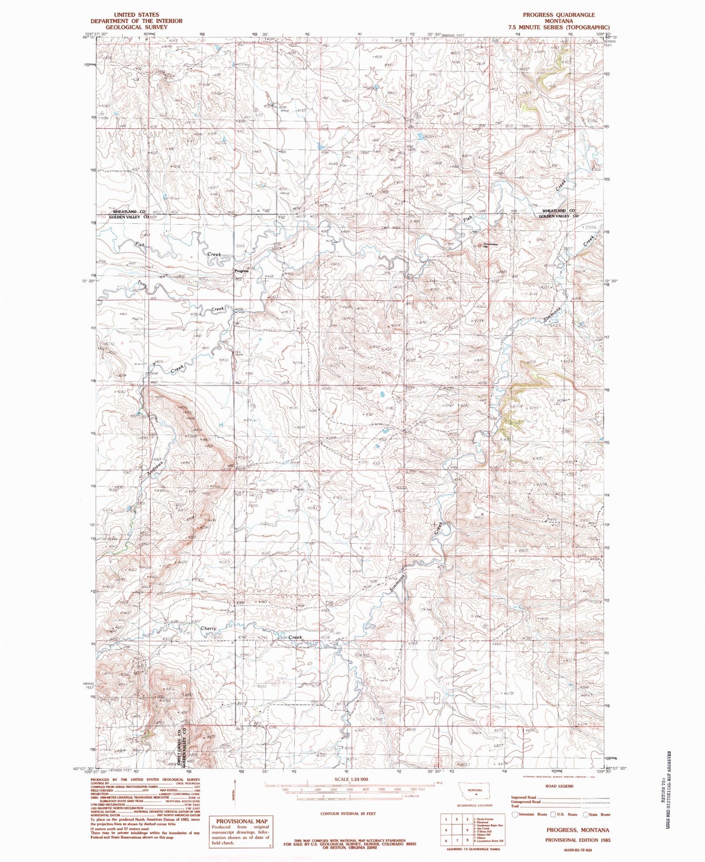Classic USGS Progress Montana 7.5'x7.5' Topo Map Image